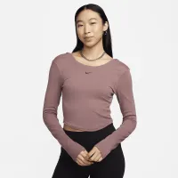 Nike Sportswear Chill Knit жіноча Tight Scoop-Back Long-Sleeve Mini-Rib Top колір фіолетовий