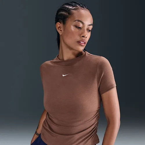 Nike Sportswear Chill Knit жіноча Tight Short-Sleeve Mock-Neck Top колір коричневий