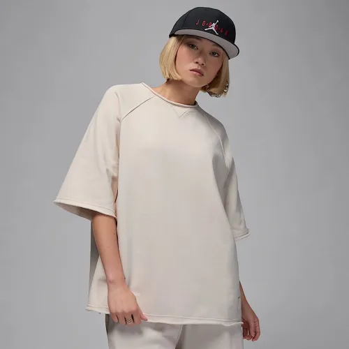 Nike Jordan Flight Fleece женская оверсайз Short-Sleeve French Terry Top цвет коричневый