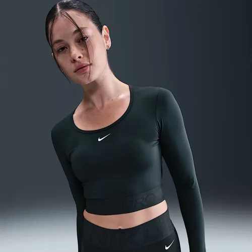 Nike Pro жіноча Dri-FIT Cropped Long-Sleeve Top колір зелений