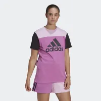 Футболка adidas Essentials Colorblock Logo HJ9470 - розово-черная