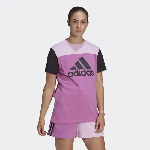 Футболка adidas Essentials Colorblock Logo HJ9470 - розово-черная