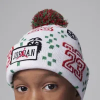 Nike Jordan Cuffed Pom Beanie Little Kids Hat White