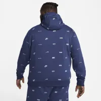 Nike Club Fleece мужские Allover Print Pullover Толстовка с капюшоном синий