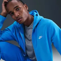 Nike Club мужские Full-Zip Fleece Толстовка с капюшоном синий