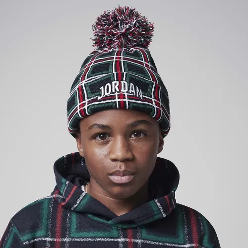 Nike Jordan Big детские Holiday Plaid Pom Beanie цвет черный