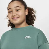 Nike Sportswear Club Fleece Big детские (Girls') оверсайз свитшот (Extended Size) цвет зеленый