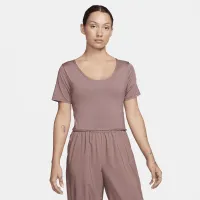 Nike One Classic жіноча Dri-FIT Short-Sleeve Cropped Twist Top колір фіолетовий