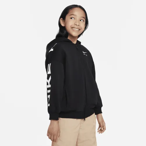 Nike Air Club Fleece Big детские (Girls') оверсайз Full-Zip Толстовка с капюшоном цвет черный
