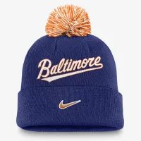 Baltimore Orioles Peak мужские Nike MLB Cuffed Pom Beanie синий