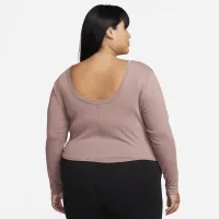 Nike Sportswear Chill Knit жіноча Tight Scoop-Back Long-Sleeve Mini-Rib Top (великі розміри) колір фіолетовий