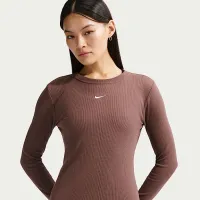 Nike Sportswear женская Tight Long-Sleeve Ribbed футболка цвет фиолетовый