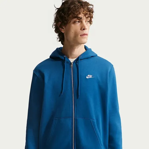 Nike Club мужские Full-Zip Fleece Толстовка с капюшоном синий