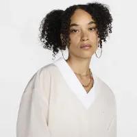 Nike Sportswear Essential женская Loose UV Woven Long-Sleeve V-Neck Top цвет коричневый