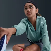 Nike Pro Fleece Big детские (Girls') Dri-FIT Full-Zip Толстовка с капюшоном цвет зеленый