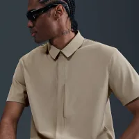 Nike 24.7 PerfectStretch чоловічі Dri-FIT Short-Sleeve Button-Down Top колір коричневий