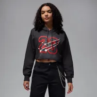 Nike Jordan Flight Fleece женская Cropped Satin-Lined Толстовка с капюшоном цвет черный