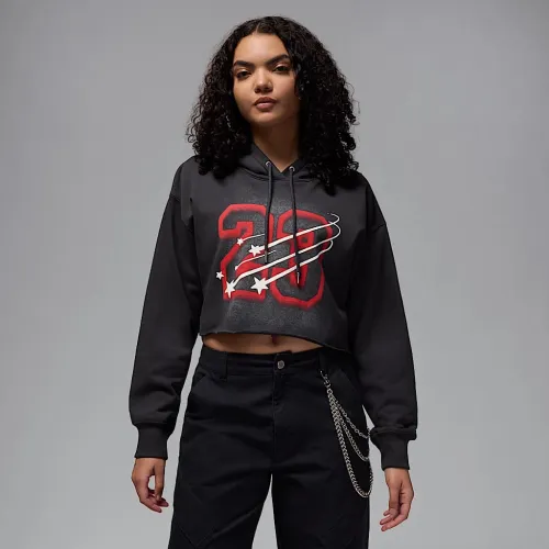 Nike Jordan Flight Fleece женская Cropped Satin-Lined Толстовка с капюшоном цвет черный