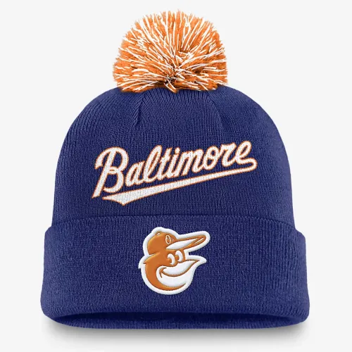 Baltimore Orioles Peak мужские Nike MLB Cuffed Pom Beanie синий