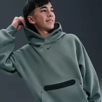 Nike Sportswear Tech Fleece Big детские (для мальчиков) оверсайз Pullover Толстовка с капюшоном цвет серый