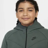 Nike Sportswear Tech Fleece Big детские (Girls') Full-Zip Толстовка с капюшоном (Extended Size) цвет зеленый