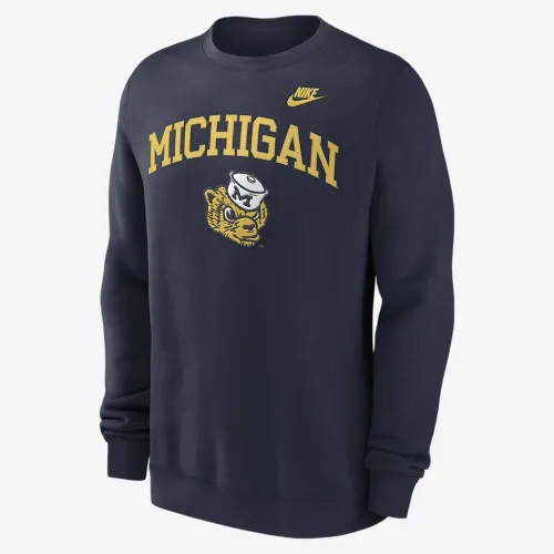 Michigan Wolverines Legacy Classic Arch Over Logo мужские Nike College Pullover Crew синий