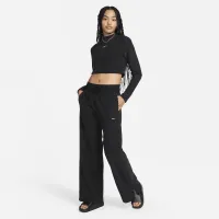 Nike Sportswear Phoenix Plush женская Slim Mock-Neck Long-Sleeve Cropped Cozy Fleece Top цвет черный