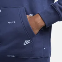 Nike Club Fleece мужские Allover Print Pullover Толстовка с капюшоном синий