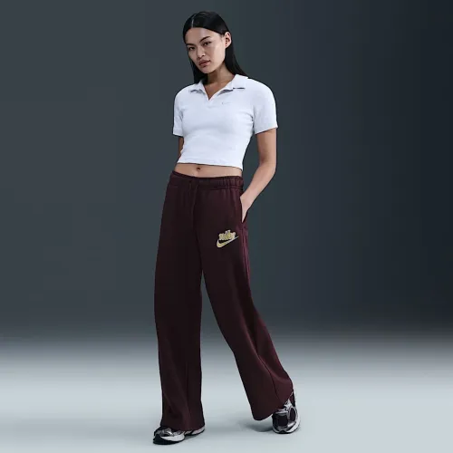 Nike Sportswear Club Fleece женская Mid-Rise Wide-Leg Pants цвет красный
