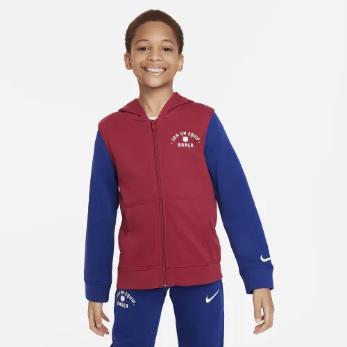 Nike FC Barcelona Big детские (для мальчиков) Full-Zip French Terry Толстовка с капюшоном цвет красный