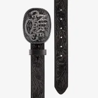 Nike Country чоловічі Rhinestone Plaque Buckle Embossed Leather Belt колір чорний
