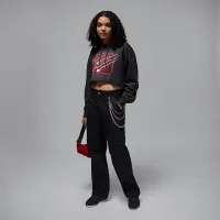 Nike Jordan Flight Fleece женская Cropped Satin-Lined Толстовка с капюшоном цвет черный