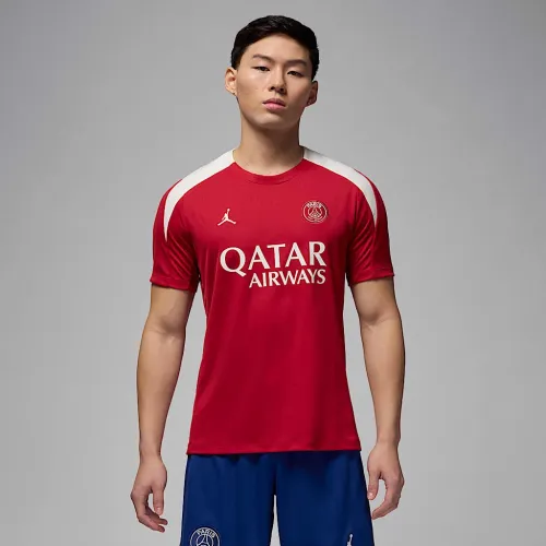 Nike Paris Saint-Germain Strike Fourth мужские Jordan Dri-FIT Soccer Knit Short-Sleeve Top цвет красный