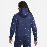 Nike Club Fleece мужские Allover Print Pullover Толстовка с капюшоном синий