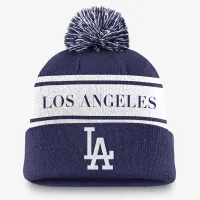 Los Angeles Dodgers Team Stripe Peak чоловічі Nike MLB Cuffed Pom Beanie блакитний