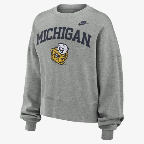 Michigan Wolverines Legacy Classic Arch жіноча Nike College Pullover Crew колір сірий