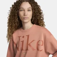 Nike Sportswear Phoenix Fleece женская оверсайз Crew-Neck Logo свитшот цвет коричневый
