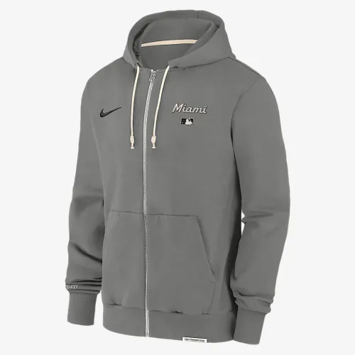 Miami Marlins Authentic Collection Travel чоловічі Nike Dri-FIT MLB Full-Zip Толстовка з капюшоном колір сірий