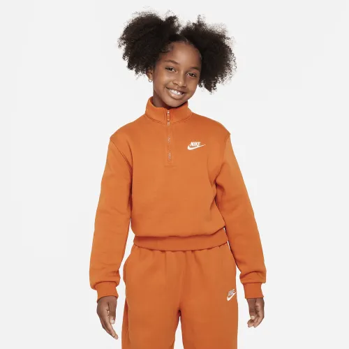 Nike Sportswear Club Fleece Big дитячі (Girls') 1/2-Zip Long-Sleeve Top Orange