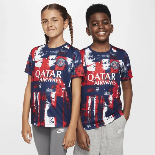 Paris Saint-Germain Academy Pro Home Big дитячі Nike Dri-FIT Soccer Pre-Match Short-Sleeve Top блакитний