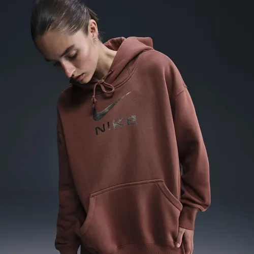 Nike Sportswear Phoenix Fleece женская оверсайз Pullover Graphic Толстовка с капюшоном цвет коричневый