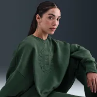 NikeCourt Heritage Phoenix Fleece женская Over-оверсайз Crew-Neck свитшот цвет зеленый