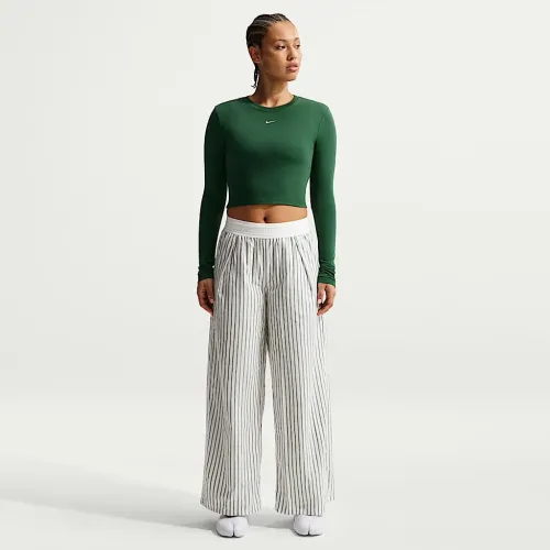 Nike Sportswear Chill Poplin женская Loose Mid-Rise Woven Striped Pants цвет зеленый