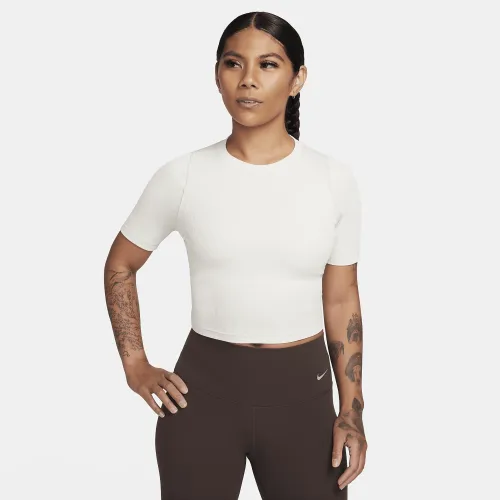 Nike Zenvy Rib женская Dri-FIT Short-Sleeve Cropped Top цвет коричневый