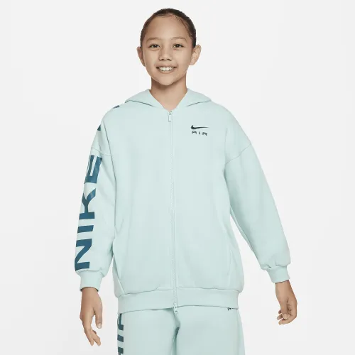 Nike Air Club Fleece Big детские (Girls') оверсайз Full-Zip Толстовка с капюшоном цвет зеленый