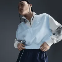 Nike Sportswear Phoenix Fleece женская Loose V-Neck Sleeveless Cropped Top синий