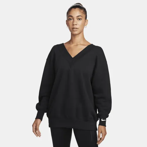 Nike Sportswear Phoenix Fleece женская оверсайз V-Neck свитшот цвет черный