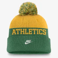 Oakland Athletics Rewind Peak мужские Nike MLB Cuffed Pom Beanie цвет зеленый
