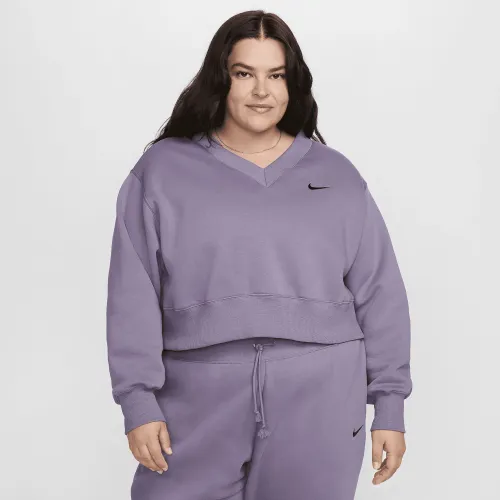 Nike Sportswear Phoenix Fleece женская оверсайз Cropped V-Neck Top (большие размеры) цвет фиолетовый