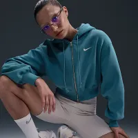 Nike Sportswear Phoenix Fleece женская Loose Cropped Full-Zip Толстовка с капюшоном синий